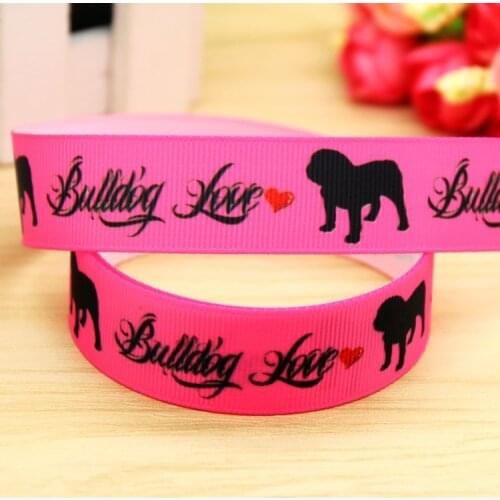 7/8'' Free shipping bulldog printed grosgrain ribbon hair bow headwear party decoration wholesale OEM 22mm H5429