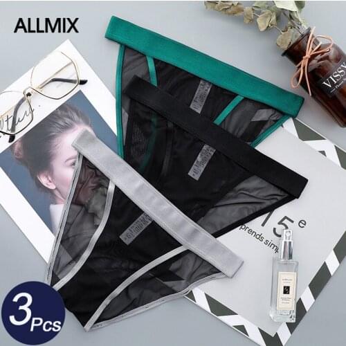 ALLMIX 3Pcs/lot Sexy Womens Mesh Lace Panties Refreshing Breathable Briefs Low Waist Female Solid Color Comfort Lady Lingerie