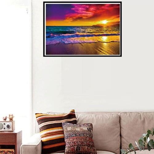 Full Diamond 5D Diamond Painting Color Seaside Beach DIY Cross Stitch Landscape Mosaic Diamond Wall Painting Home Decoration