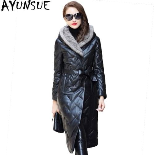 AYUNSUE Women's Leather Jackets With Fur