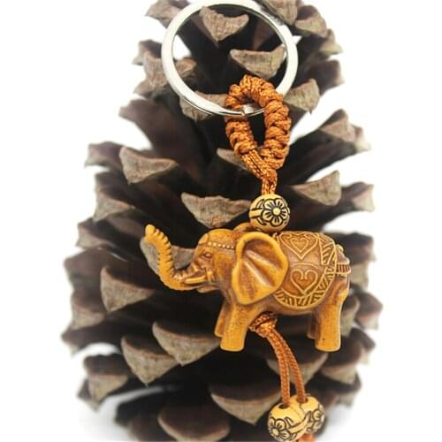 Wooden Pendant Classic Lucky Elephant Carving Keychain Key Ring Chain Evil Defends Gift Presents Brand