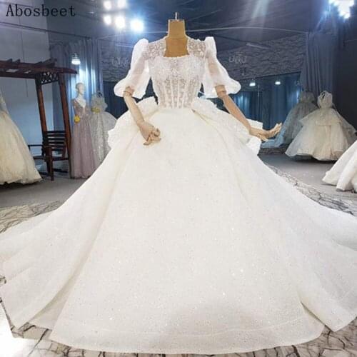 Elegant Strapless Ball Gown Wedding Dress Ivory 150CM Long Train Bridal Gown with Shawl Beads Top Robe Mariee Lace Up Back