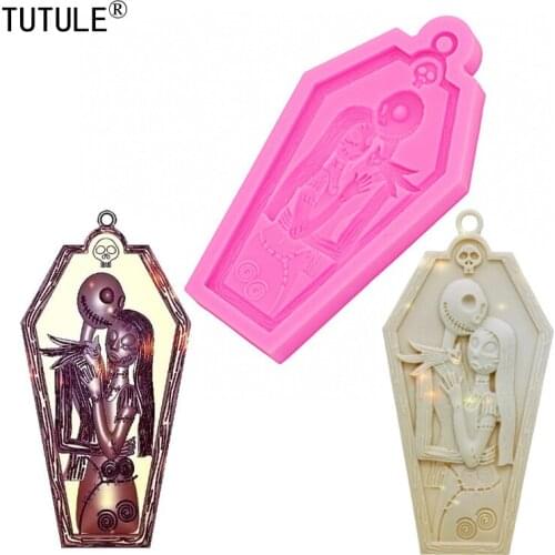 Couple Skeleton Man Keychain Mould-Halloween nightmare christmas for Resin foodsafe Mold-Polymer Clay Necklace Silica gel mould