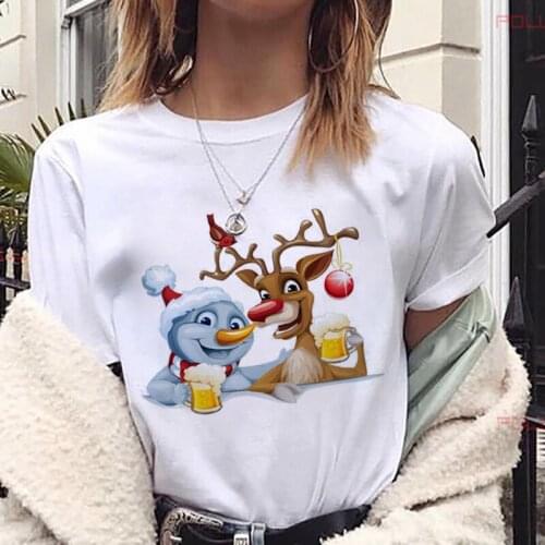 New Kawaii Reindeer T shirt Women Fashion Christmas Harajuku Short Sleeve T-shirt White Suitable All Seasons Tshirt Tops Clothes