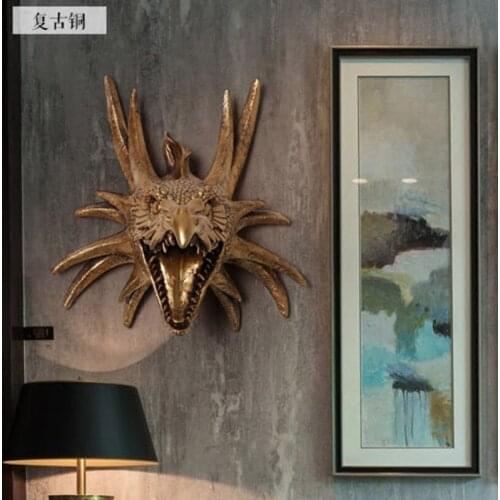 Head Arts Crafts Creative American retro animal head hanging on the wall mural bar dinosaur head deer pendant wall decorations