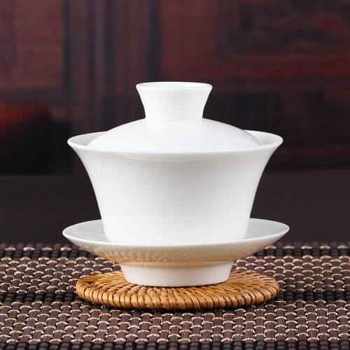 [GRANDNESS] China Gaiwan Tea Set Kung Fu White Ceramic Gaiwan White Teaware Sancai Tea Cup