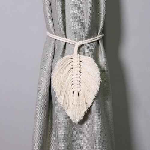 Cotton Leaf Macrame Curtain Tiebacks Buckle Leaf Shaped Drapes Ornaments Cotton Rope Hand-Woven Curtain Tieback for Home Decor