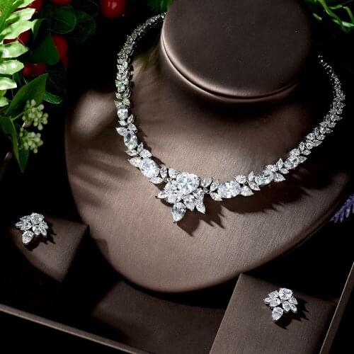 HIBRIDE Love Heart Shape White Cubic Zirconia Wedding Party Bride Round Necklace Jewelry Sets for Women Accessories N-1250