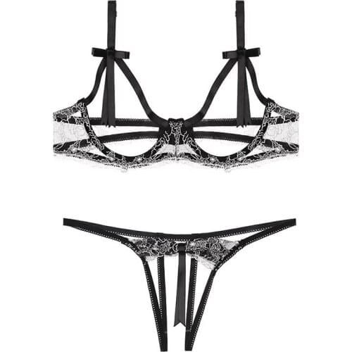 Sitonjwly 2020 Women Underwear Embroidery Bras Thong Lingerie Set G-String Transparent Brassiere Panty Unpadded Bralette Sets