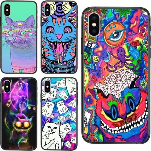 Colourful Psychedelic Cat Trippy For Huawei Honor 9X 9I 9A 8X 8S 20S 20i 20 Pro V40 10X Lite Black Hoesjes Luxury Vintage