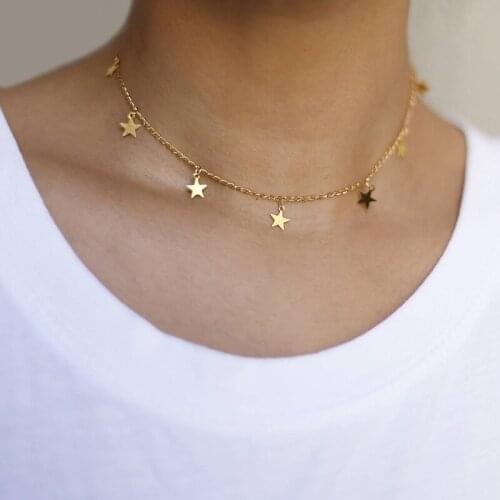 Pentagram Pendant Necklace Women Bohemian Style Star Tassel Pendant Chain Necklace Womens Jewelry Accessories Collares