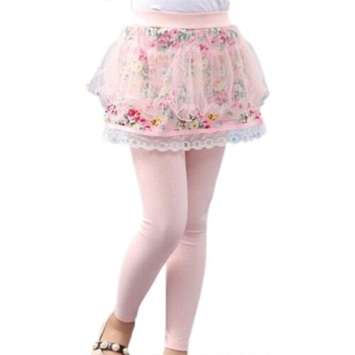 Big Girls Legging Cotton Skirtpants Lace Skirt Pants for Girl Cute Pink Blue Color Kids Trousers Children Clothes Flower Legging