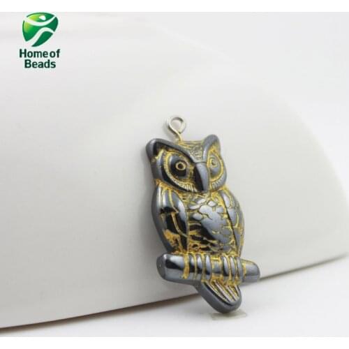 Hot sale fashion hematite Golden Owl pendant accessories diy accessories (50 pieces/lot) HP1104