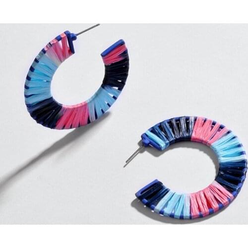 ZWPON Trendy GIANELLA Raffia Hoop Earrings Rainbow Raffia Wrapped C Shape Earrings Jewelry Wholesale