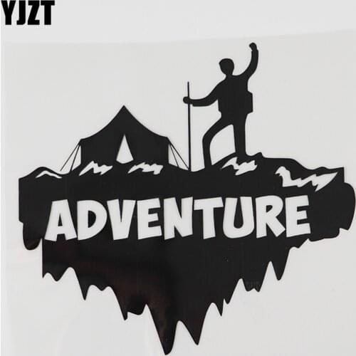 YJZT 15.3CMX14.3CM Adventure Awaits Wild Life Camping Travel Decal Vinyl Car Sticker Black/Silver 8A-1015