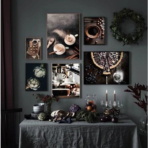 Kitchen Decoration Brownies Canvas Painting Coffee Prints and Posters Blueberry Pie Dessert Wall Pictures for Dinning Room