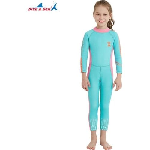 Fanceey 2.5mm full body neoprene swimsuit girls neoprene wetsuit kids one piece swimwear children diving suit Back Zip wet suit