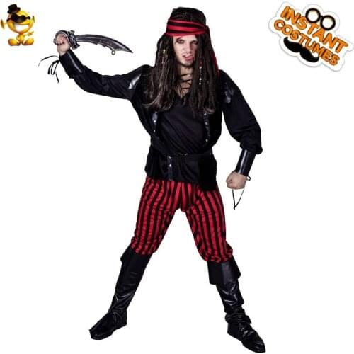 New Arrival Black Pirate Costume Men Fancy Dress Cool Pirate Halloween Adult Costumes Party With Hat For Holiday Man