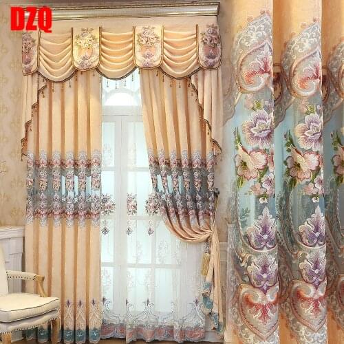 New European Style Curtains for Living Dining Room Bedroom Chenille Embroidered Curtains Finished Product Customization Valance