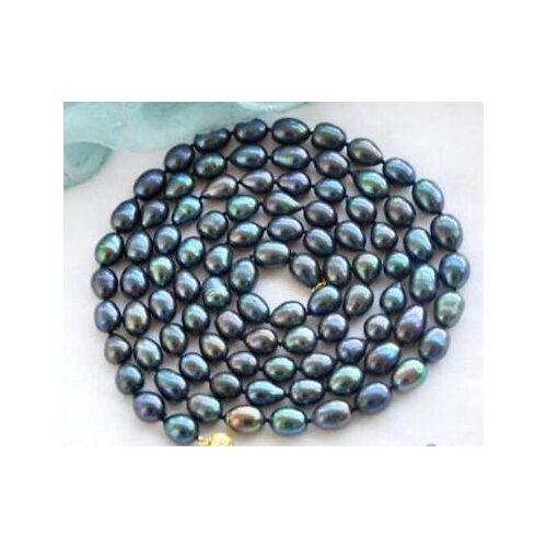 New 8-9mm New Tahitian Black Rice Natural Pearl Necklace 34Inch AAA