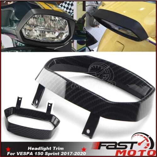 1 PC Carbon Fiber Motorcycle Headlight Trim Protector Head Light Fairing Decorate Bezel Cover Install For VESPA 150 Sprint 17-20