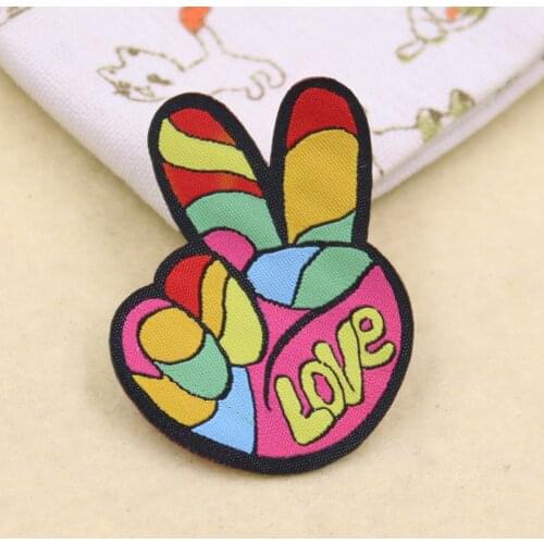 2 Piece Diverse High-End Woven Label Back Tape Victory Love hand Embroidery Cloth Stickers Clothing Accessories Accessories Patc