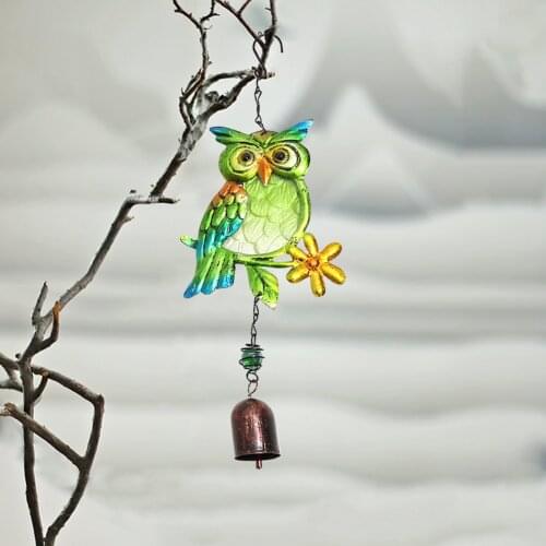 Pendant Bell Wind Chimes Indoor Outdoor Balcony Garden Decor Metal Glass Painted Owl Wind Chimes Garden Birds Wind Chime Bell