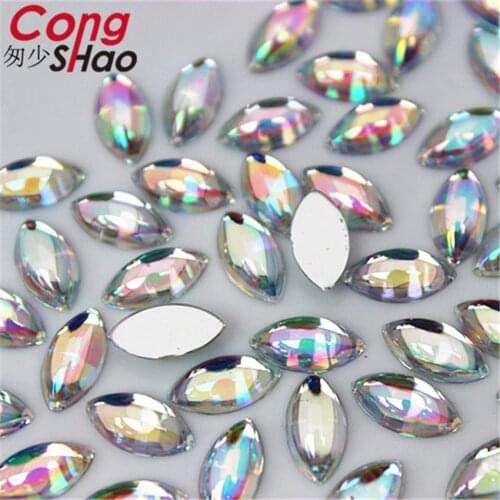 Cong Shao 500pcs 5*10mm AB Clear Acrylic Marquise Shape rhinestone applique stones and crystals DIY Bride Dress Clothes CS20A