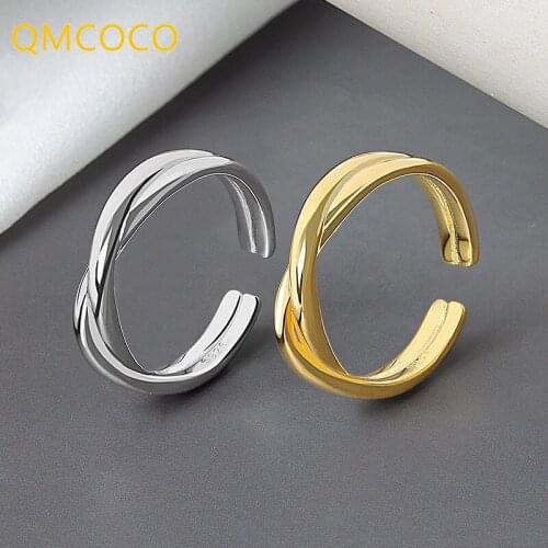 QMCOCO 925 Silver Twisted Double Line Cross Ring Female Fashion Temperament All-match Refinement Handmade Jewelry
