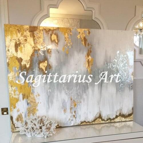 Hand made high quality Fine Art Contemporary Abstract Modern Oil Paintings Glond Yellow metal Wall Art Home Decoration Fine Art