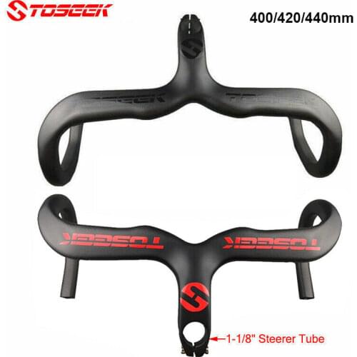 TOSEEK Carbon Fiber Handlebar 3K 400/420/440mm Bicycle Handle Bar Integrant Stem Road Drop Bars Bike Racing Stem Accessories