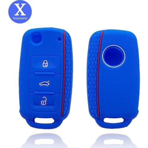 Xinyuexin Silicone Key Cover Case Fob for Vw Passat Polo Golf Touareg Bora Ibiza Leon for Skoda Octavia Fabia Superb 3 Buttons