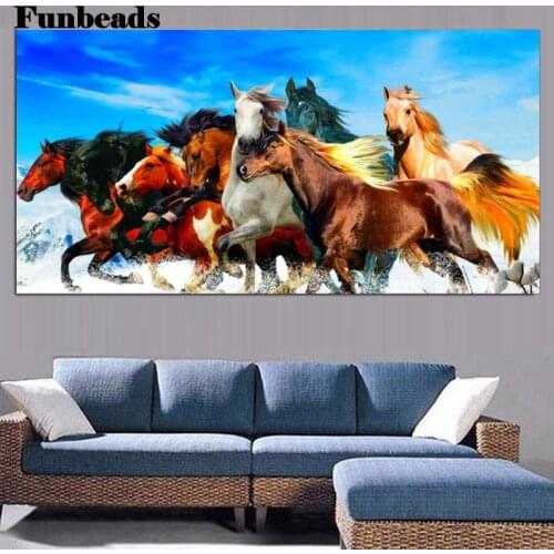 Rhinestone painting stitch eight horses cross embroidery diamond painting mosaic diamond drill large home decoration arts FF611