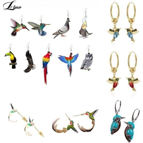 Unique Little Bird Drop Long Hanging Hummingbird Earrings For Women Elegant Girl Tassel Crystal Pendant Earring Jewelry