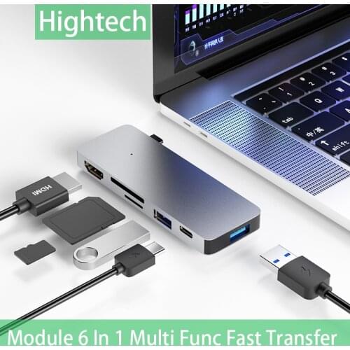 USB C Hub-Aluminum 6-In-1 USB C Adapter With USB SD/TF HDMI Type-C And 60W Power Delivery Port For All Laptop