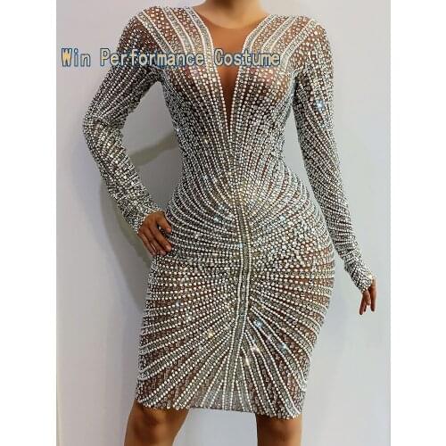 High End 2021 Big Rinhstone Deep V NudeWoman Evening Plus Size Slim Printed Evening Dresses Suitable for Formal Parties