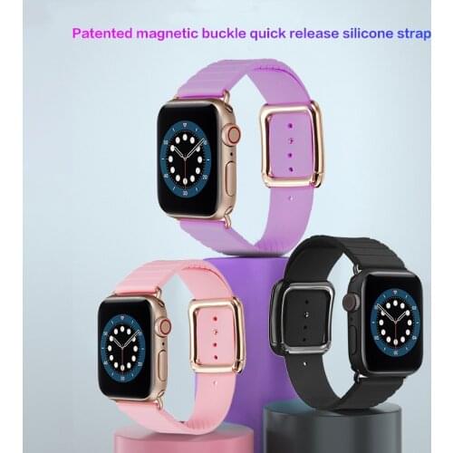 Patented magnetic buckle silicone For Apple 6 se Watch band iwatch series 5 4 38mm 40mm silicone wristbad 3 4 42mm 44mm