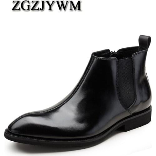 ZGZJYWM New Arrival High Quality Comfortable Fashion Genuine Leather Pointed Toe Slip-On Spring/Autumn Ankle Boots Men Shoes