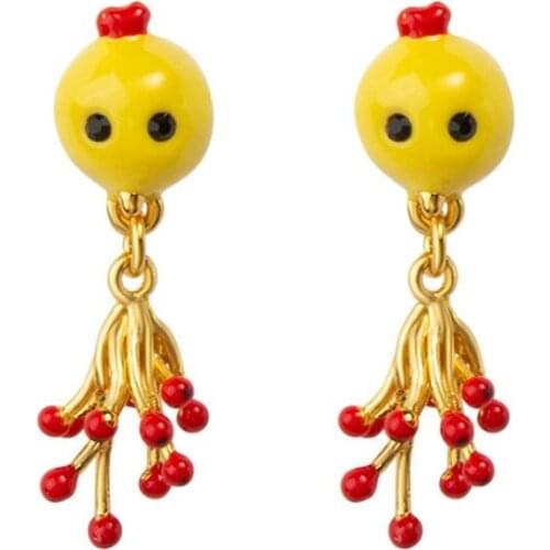 CSxjd Hand painted Enamel Little yellow chicken earrings Women Fashion Jewelry