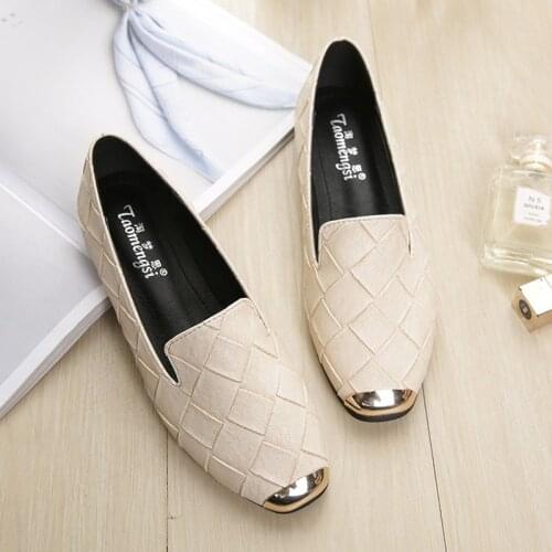 2020 Women Fashion Flats Shoes Square Toe PU Leather Shoes Women Loafers Woman Ballet Flats Boat Shoes Shallow Footwear 34-43