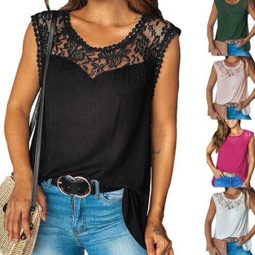 Lace Stitching Sleeveless Vest Tops Female 2021 Summer Fashion Leisure Solid Color T Shirt White Loose Tees Vest For Women