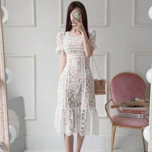 2021 summer Elegant Stitching Lace Dress Womens Slim Sheath Mermaid Dresses Korean Bodycon dress