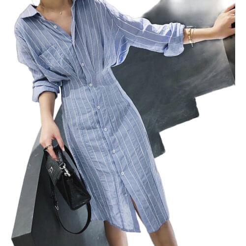 Vintage Dress Robe Chemise Femme Blue Office Vestidos Verano 2020 Autumn Korean Women Clothes Ladies Dresses Ropa Mujer Clothes