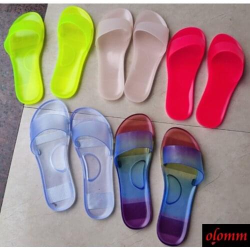 Summer 2020 new style plus size transparent jelly outdoor Women slippers Multicolor Candy Color Casual Wild Flat Beach Slippers