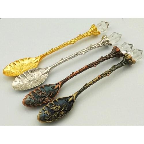 300pcs Crystal Retro pattern Tea Spoon Stir Coffee Spoon Honey Dessert Ice Cream Scoop Teaspoon Tableware Free Shipping#361013