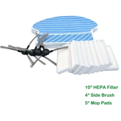 4pcs side brush+ 10pcs hepa filter+5 mopping cloths Replacement For Proscenic Vacuum Cleaner for KAKA JAZZ SUZUKA Swan 780T