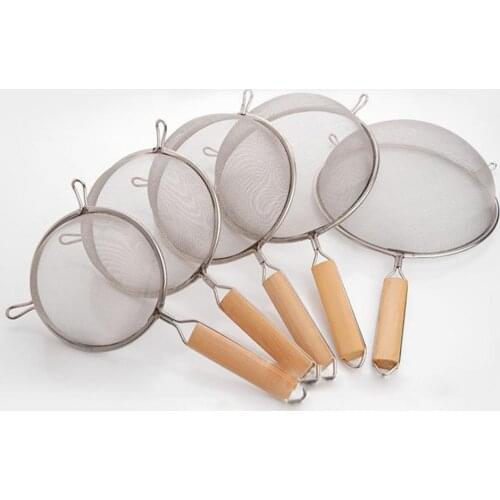 50% Dropshipping!!Portable expandable household colander stainless steel wooden handle kitchen oil filter