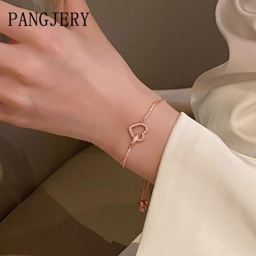 PANGJERY 925 Sterling Silver Micro Pave Zircon LOVE Heart Bracelets for Women INS Fashion Simple Luxury Party Fine Jewelry Gifts