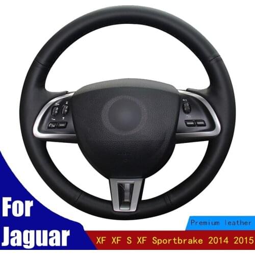 Hand-stitched Car Steering Wheel Cover Soft Black PU Artificial Leather For Jaguar XF XF S XF Sportbrake 2014 2015