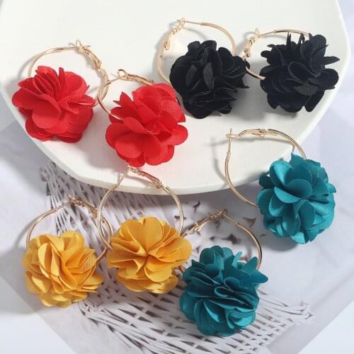 Miwens Colorful Cotton Cloth Flower Dangle Drop Earrings for Women Vintage Metal Circle Sataement Hanging Earrings Wedding Gifts